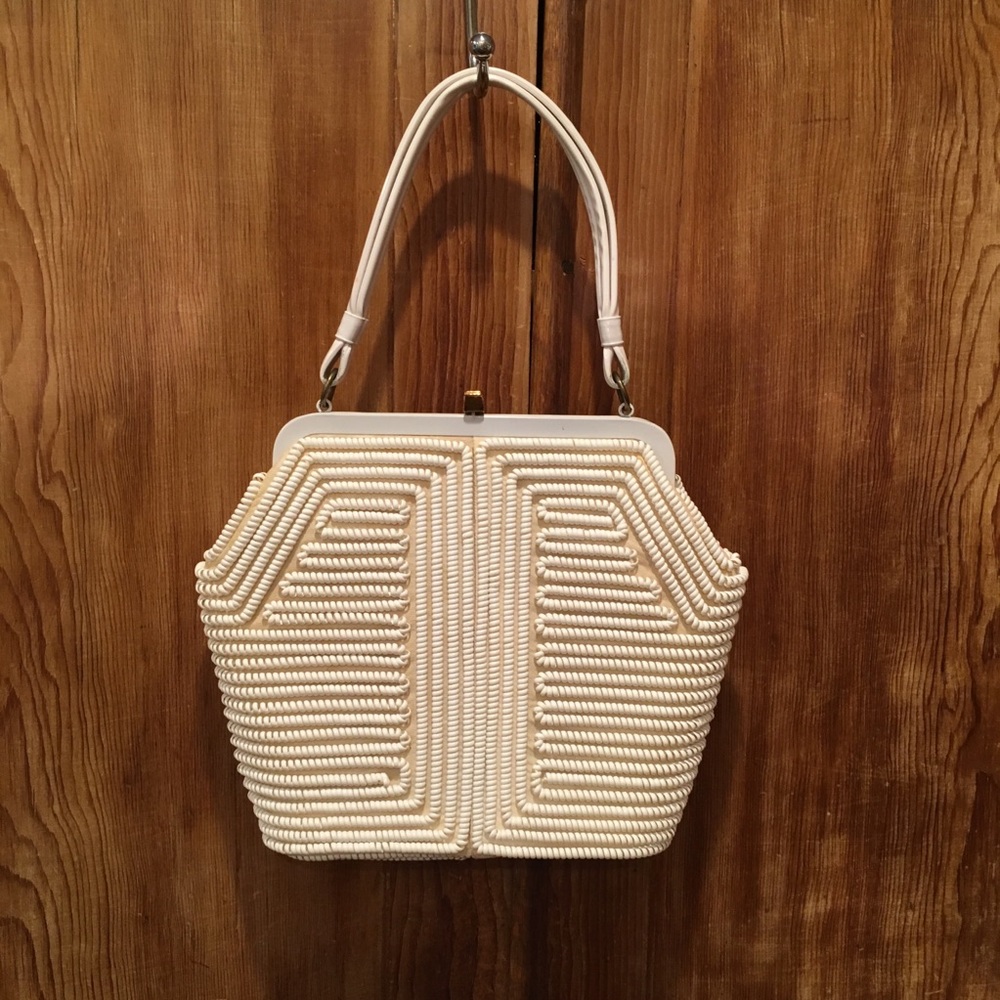 Vintage White Woven Top Handle Bag